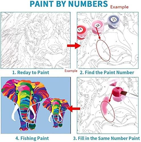 Elftoyer Paint by Numbers for Kids & Adults & Beginner, DIY Canvas Painting Gift Kits for Home Decoration - Colorful Elephants 12 x 16 inch (Wooden Frame)