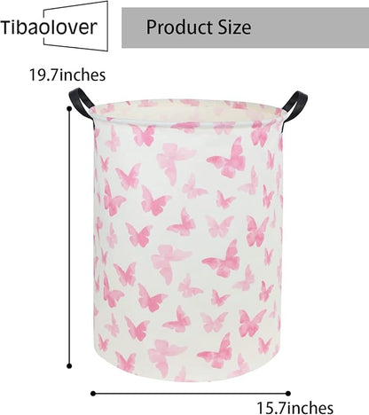 Butterfly Pink Laundry Hamper Girls Laundry Hamper Baby Laundry Basket Cute Toy Storage Bin Kids Hamper Butterfly Room Decor(Pink Butterfly)