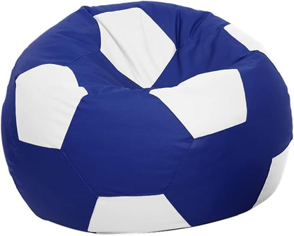 Ample Decor Soccer Bean Bag Cover (Filler Not Included), Leatherette Durable Double Stitched Material Sturdy Zippers, Ideal for Children and Teenagers - White and Blue