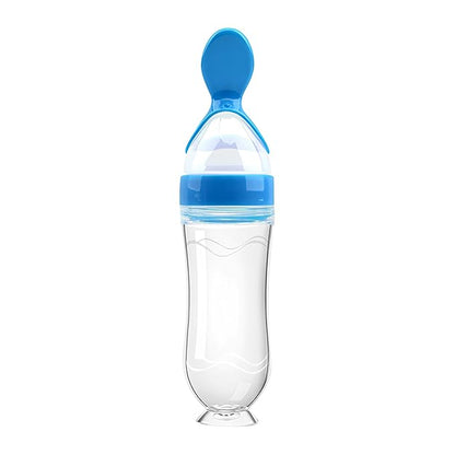 Baby Food Feeder Silicone Baby Food Dispensing Spoon-WAJIAYON, 3 oz Squeeze Feeding Spoons with Suction Cup for Boys Girl Kids Toddlers - Self Feeding Bottle Spoon - Blue