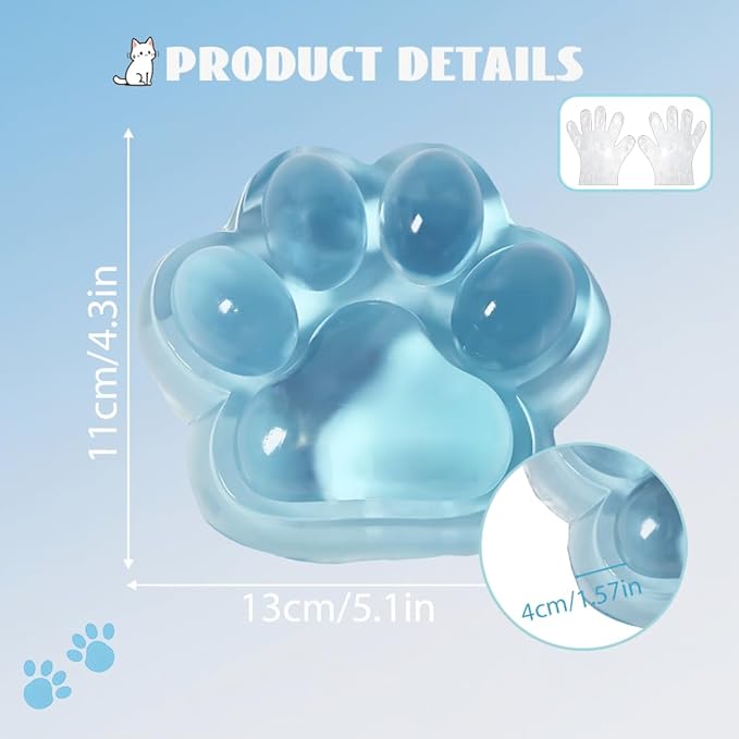 Large Cat Paw Taba Squishy Big Squeeze Toys 5-inch Blue Cute Fufu Squishy Sensory Stress Relief Fidget Toys for Party Favors Sensory Anxiety Toys for Adults (Transparent Blue)
