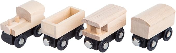 Orbrium 4 Assorted Unpainted Train Cars for Wooden Railway Compatible with Thomas, Chuggington, Brio, Great for Birthday Party Train Theme