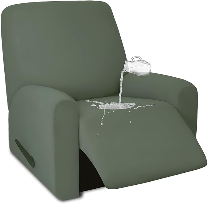 PureFit 100% Dual Waterproof Recliner Cover, Waterproof Couch Cover for Recliner - Stretch Non Slip Fleece Sofa Covers Washable, Leakproof Furniture Protector for Kids, Pets (Recliner, Grayish Green)