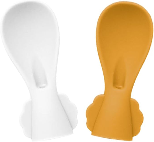 Silicone Spoon Attachment for Baby Food Pouch with On-the-Go Cases - Includes 2 Squeeze Pouch Topper Attachments (White-orange)