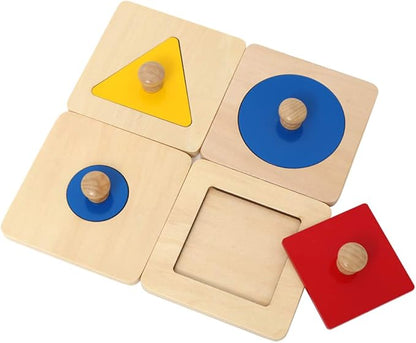 Thoth Montessori Single Shape Puzzle First Shapes Jumbo Wooden Puzzle Board Knob Wooden Puzzle Geometric Shape Puzzle Early Education Material Sensorial Toy for Toddler Shape & Color Sorter (4 pieces)