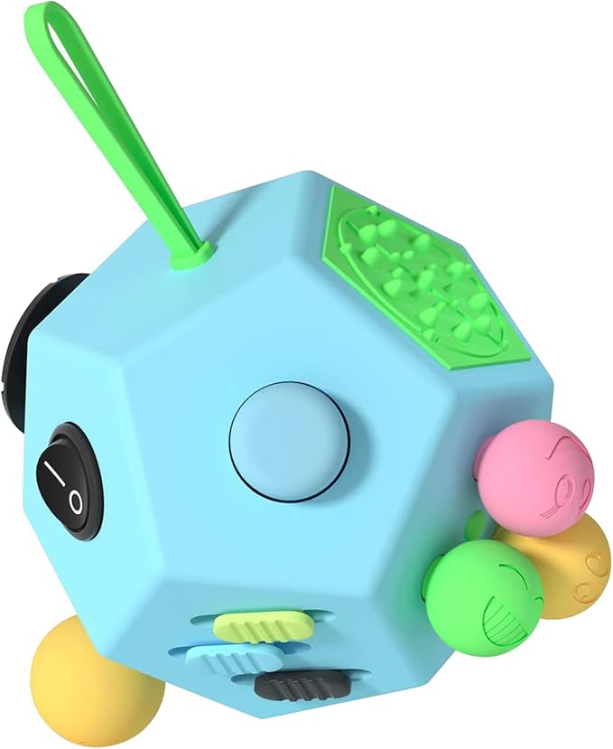 Fidget Dodecagon Cube-Easter Basket Stuffers 12 Sided Fidget Toy Cube for Kids and Adults 12 Sides Stress Relief Cube Fidgets Toys Travel Airplane Essentials for Boys Girls(B3 Blue Sky)