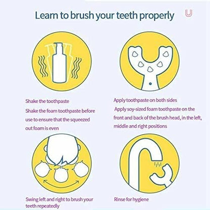 Kids Electric Toothbrush，6 Cleaning Models U Shaped Toothbrush Waterproof Battery Powered 360 Automatic Sonic Toddler Toothbrushes for 8-13 Years Old for Boys Girls（Pink）