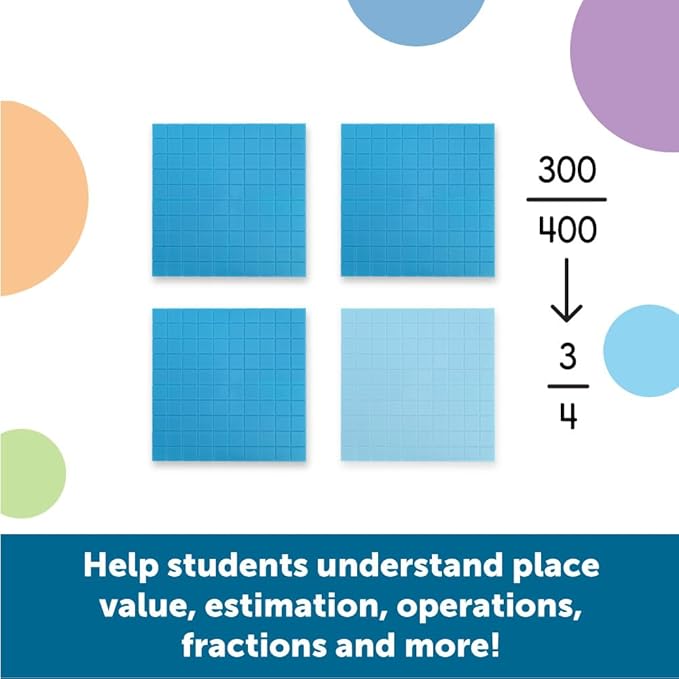 Learning Resources Plastic Base Ten Flats, Early Math, Counting, Place Value, Homeschool, 10 Pieces, Ages 6+