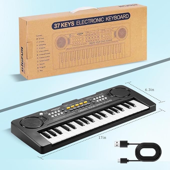 Keyboard Piano for Kids, BIGFUN 37 Keys Toddler Piano Multifunction Music Educational Instrument Toy, Electronic Kids Keyboard for 3-7 Year Old Girls and Boys (Black)