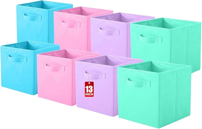 ShellKingdom Storage Bins, Foldable Fabric Storage Cubes And Cloth Organizer Drawer For Closet And Toys, 13 X 13 X 13 INCH, 8 Pack (Pink+Lavender+Light Blue+Mint Green)