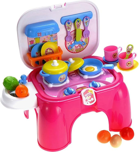 Kids Electric Kitchen Cooking Set Toy | Lights & Sounds | Folds into Step Stool | Portable & Easy to Store Unique Play Set