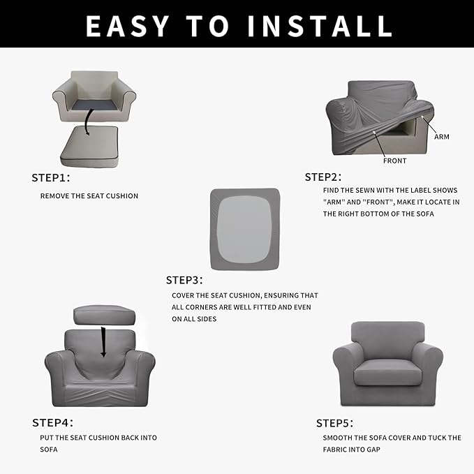 Easy-Going 100% Dual Waterproof Chair Cover Stretch Soft Couch Cover for Dogs, Sofa Slipcover for 1 Separate Cushion Couch Leakproof Furniture Protector for Kids, Pets Light Gray