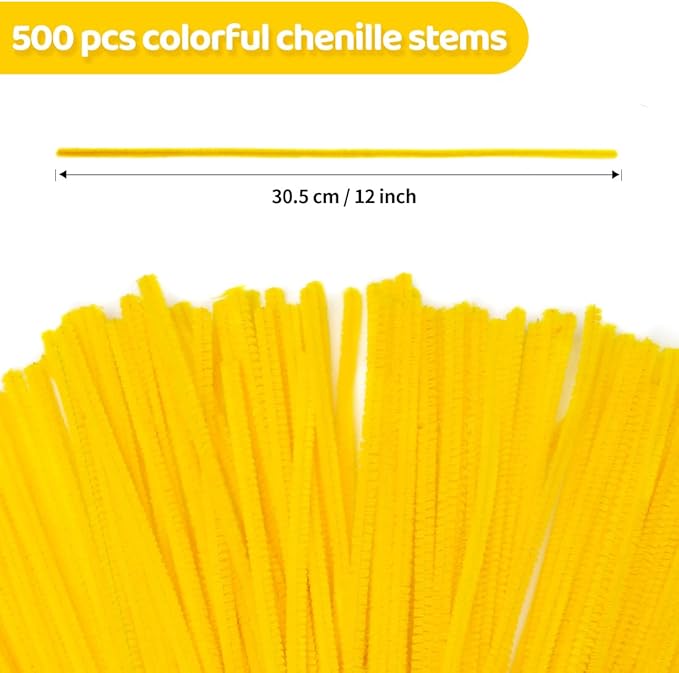 Eppingwin 500pcs Pipe Cleaners, Yellow Pipe Cleaners Craft Supplies,Chenille Stems for DIY Arts Crafts Project(Yellow)