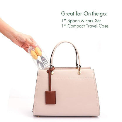 Baby Fork and Spoon Set with Carry Case Baby Training Utensils Self Feeding Toddler Silverware Silicone and Stainless Steel Kids and Toddler Utensil Set-Bees