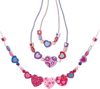 Melissa & Doug Created by Me! Heart Beads Wooden Bead Kit, 120+ Beads and 5 Cords for Jewelry-Making