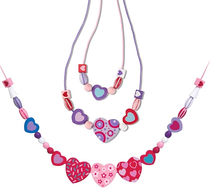 Melissa & Doug Created by Me! Heart Beads Wooden Bead Kit, 120+ Beads and 5 Cords for Jewelry-Making