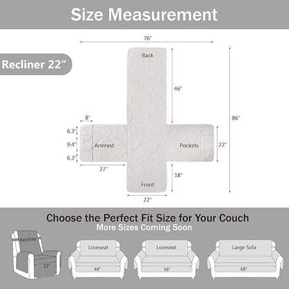 Quilted Recliner Chair Covers, Water-Repellent Recliner Slipcovers, White Recliner Covers Stay in Place, Pet Friendly Recliner Cover for Dogs, Washable Chair Protector (Recliner 22", White)