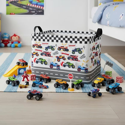 HIYAGON Rectangular Kids Basket Baby Girl Basket Fabric Storage Bin Organizer Box Room Decor(Racing Car)