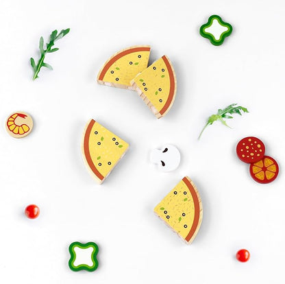 Wooden Pizza Toy,Wooden Pizza Counter Playset with Bake Oven, Montessori Pretend Play Food for Kids Kitchen,Christmas Birthday Gift for Toddlers Boys Girls 3 4 5 6 Year Old