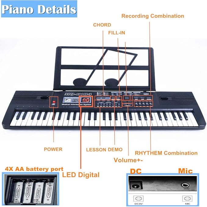 Semart piano keyboard for kids 61 key electric digital music keyboard for beginner portable piano w/LCD display microphone USB cable