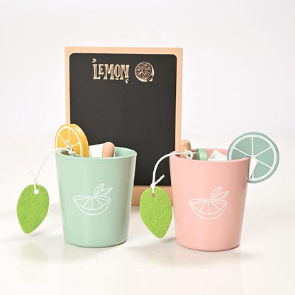 22pcs Wooden Tea Set for Little Girls, Toddler Tea Set with Lemons Kids Pretend Play Kitchen Accessories, Wooden Toys Lemonade Playset Gift Kids Tea Party Set with Sugar and Tea Bag