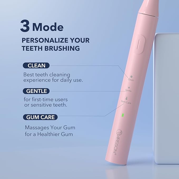 [2024 Newer Version] ARISSON Sonic Electric Toothbrush for Adults, 1.5H Charge for 90 Days, 40,000 VPM Power Toothbrush, 2 Min Timer, [Faster Charging, Stronger Cleaning, Smarter Brushing] Baby Pink
