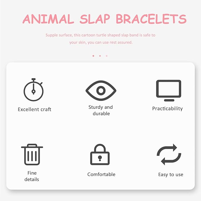 Kisangel 1pc Animals Slap Bracelet Turtle Slap Bracelet Stuffed Animal Slap Bracelets Huggers Turtle Party Favors(Pink)