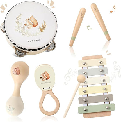 Toddler Musical Instruments | Baby Musical Toys Wooden Toys Educational Toys for Toddlers | Neutral Color Musical Instruments Set | Early Learning Music Toys for Boys Girls Gift