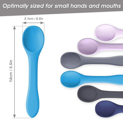 Baby Spoons - Big Silicone Feeding Spoon for Baby Led Weaning - Thick Handle, Flexible Construction, Soft Texture - Food-Grade Utensils, No BPAs - First Stage Infant & Toddler Essentials