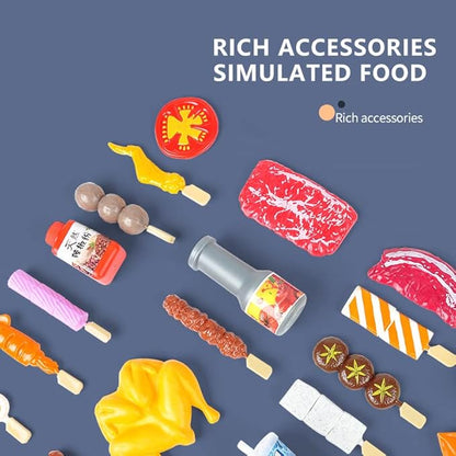 80 PCS BBQ Grill Playset Toy Barbecue Kitchen Cooking Playset, Interactive Grill Play Food BBQ Accessories Set for Girls Boys Toddler Play Cooking Set for Toddlers 1-3 Cooking Toys for Kids Ages 4-8