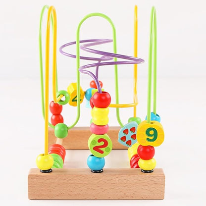 QZMTOY Wooden Toys for Toddlers, Bead Maze Toy for Toddlers with Colorful Animals Fruits Shapes, Educational Counting Learning Circle Toys for Kids, Classic Gifts for Boys Girls Baby