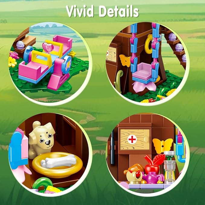 Treehouse Building Sets with LED Light - Tree House Building Block Toy, Friendship Up House Building Set with Slide & Stickers, Xmas Gift for Kids Girls Boys Age 6 7 8 9 10 11+（618PCS