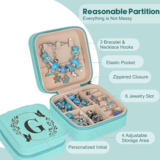 Charm Bracelet Making Kit, Kid Jewelry Making Kit for Girls 8-12, Unicorn Craft Kits for Teen Girls Toys Ages 3-10 Years Old Girl Gifts Trendy Stuff Birthday Christmas Gift with Initial Jewelry Box- G