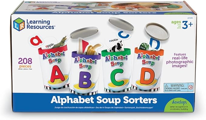 Learning Resources Alphabet Soup Sorters - 208 Pieces, Ages 3+, Early Phonics Manipulatives, ABCs, Alphabet Awareness & Recognition, Alphabet Soup Games