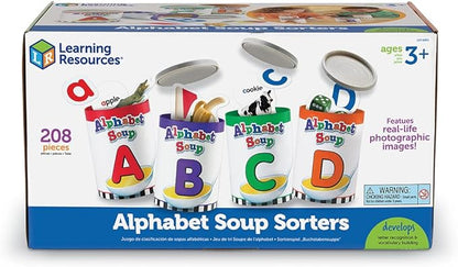 Learning Resources Alphabet Soup Sorters - 208 Pieces, Ages 3+, Early Phonics Manipulatives, ABCs, Alphabet Awareness & Recognition, Alphabet Soup Games
