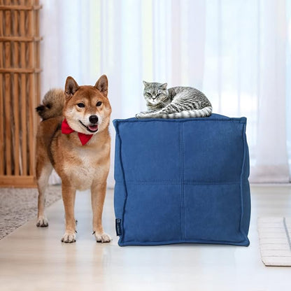 Louis Donné Unstuffed Pouf Ottoman Luxurious Premium Fabric Pouf Cover in Jewel Blue Scratch & Dirt Resistant with Hidden Storage Stylish Foot Rest Cover for Living Room Bedroom Patio Only Cover