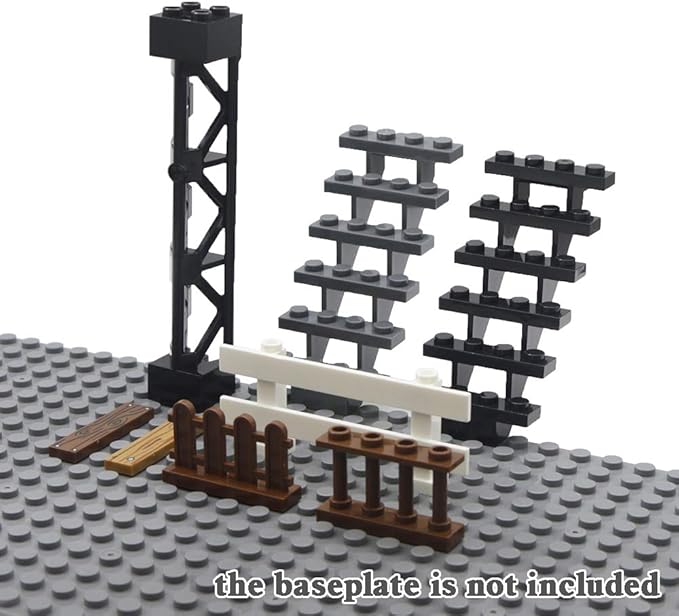 BroTex Fence Farm Accessories - MOC House Building Blocks Set, City Garden Bricks Parts Bulk Pieces, Stair Railing Bars, Assembly Toys for Creative Kids