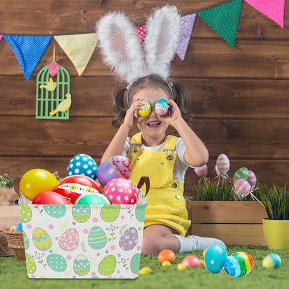 NTAOHAMPER Large ,Empty,Rectangular Colerful Eggs Basket for Boys and Girls Gift,Kids Toy Storage Bin with Hand Painted easter eggs,Baby Room Decor (Easter Basket)