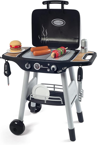 Smoby: BBQ Plancha Grill - Black, 18-Piece Accessory Playset - Realistic Cooking, Turn The Button & See Flames Appear, 19.69x14.57x28.43, Kids Age 3+