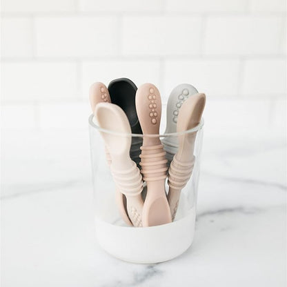 Simka Rose Silicone Baby Spoons Self Feeding 6 Months - First Stage Infant Spoons for Babies & Toddlers- Baby Led Weaning Spoons Set of 6- Easy on Gums Food Training Utensils Dishwasher Microwave Safe