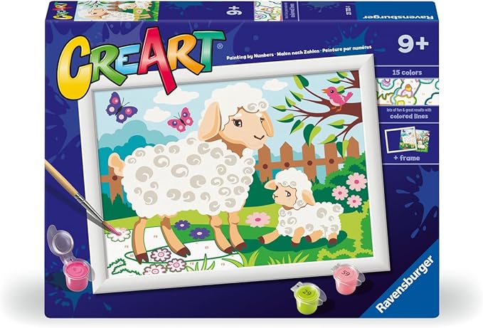 Ravensburger CreArt Sheep and Lamb Paint by Numbers Kit for Kids - 23723 - Painting Arts and Crafts for Ages 9 and Up