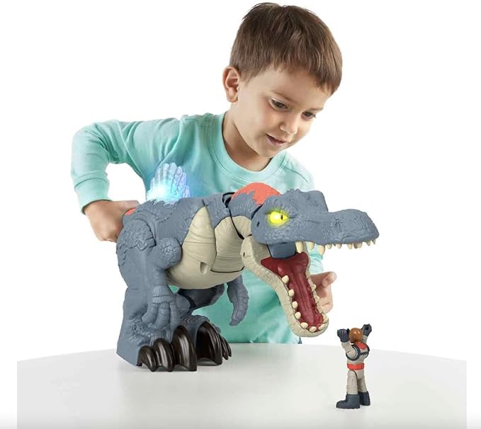 Fisher-Price Imaginext Jurassic World Dinosaur Toy Ultra Snap Spinosaurus, Lights Sounds & Chomping Action, for Preschool Kids Ages 3+ Years
