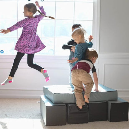 Foamnasium Pillar Builder, Indoor Foam Playset, 5 Piece Soft Toddler and Kids Active Play Couch for Crawling, Climbing, Fort Building and Jumping, Made in The US, Red