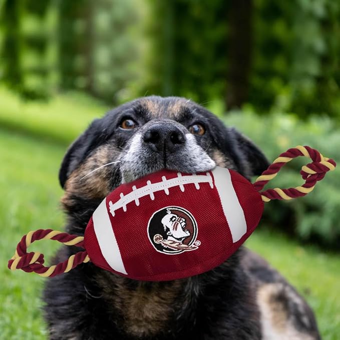 Pets First NCAA Florida State Seminoles Football Dog Toy, Tough Quality Nylon Materials, Strong Pull Ropes, Inner Squeaker, Collegiate Team Color (FSU-3121)