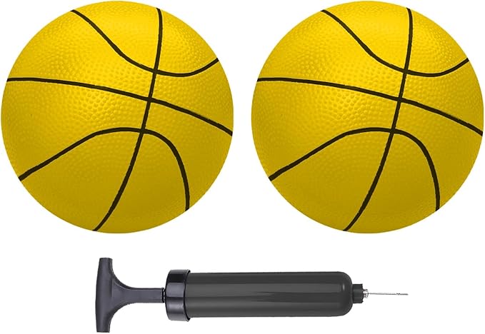 ABAJI Mini Basketballs Yellow 2 PCS 5" Set with Random Color Pump Needle Durable Material for Mini Hoop Toddlers Kids Teenagers for Pool Indoors Outdoors