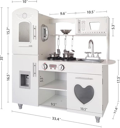 TaoHFE LED Upgrade Kitchen Set for Kids Wooden Play Kitchen LED Gas Tray with Sound Toy Kitchen Sets for Girls Gift Enjoy Cooking with Lights and Sounds White Kitchen for Toddlers Kids Kitchen Playset