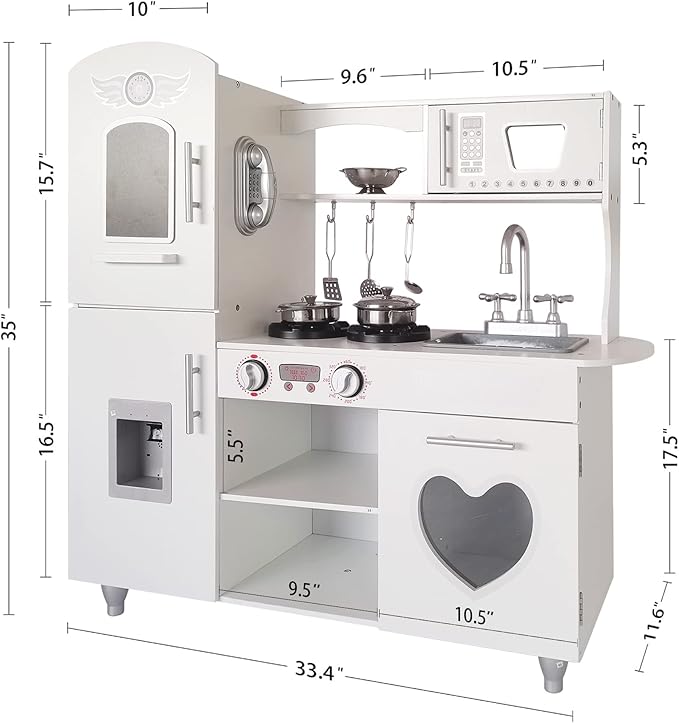 TaoHFE LED Upgrade Kitchen Set for Kids Wooden Play Kitchen LED Gas Tray with Sound Toy Kitchen Sets for Girls Gift Enjoy Cooking with Lights and Sounds White Kitchen for Toddlers Kids Kitchen Playset