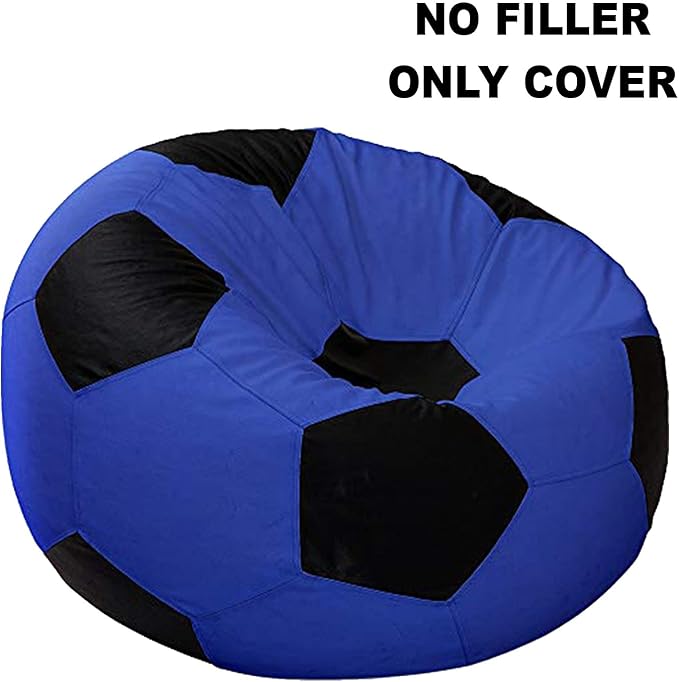 Ample Decor Soccer Bean Bag Cover (Filler Not Included), Leatherette Durable Double Stitched Material Sturdy Zippers, Ideal for Children and Teenagers - Blue and Black
