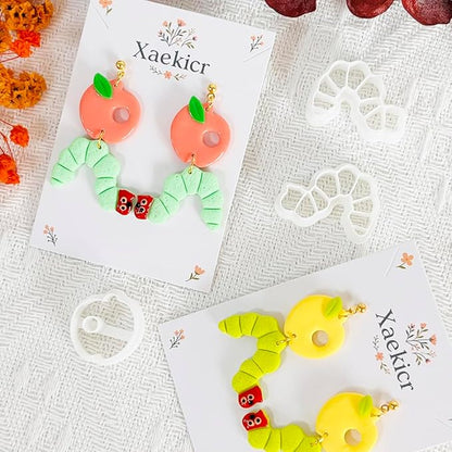 Xaekicr Whimsical Worm and Apple Polymer Clay Cutters – 3PCS Clay Earring Cutters Set for DIY Fruit Insect Jewelry Making – Clay Tools and Polymer Clay Molds