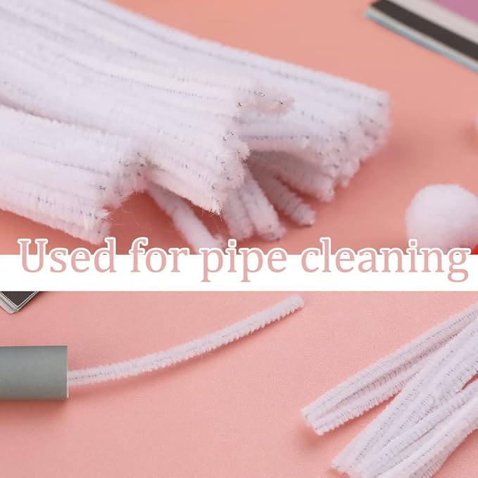 60 Pieces White Pipe Cleaners, Christmas Craft Pipe Cleaners, Pipe Cleaners Chenille Stem, Pipe Cleaners Bulk, Art Pipe Cleaners for Creative Home Decoration Supplies Arts and Crafts Project